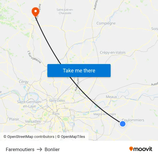 Faremoutiers to Bonlier map