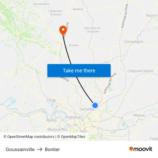 Goussainville to Bonlier map