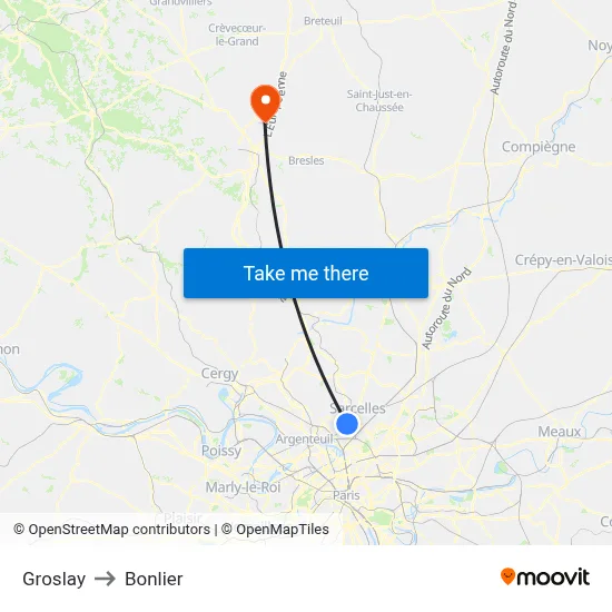 Groslay to Bonlier map