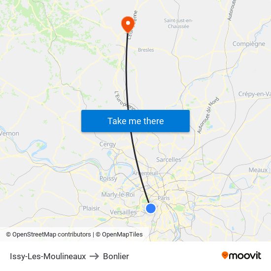 Issy-Les-Moulineaux to Bonlier map