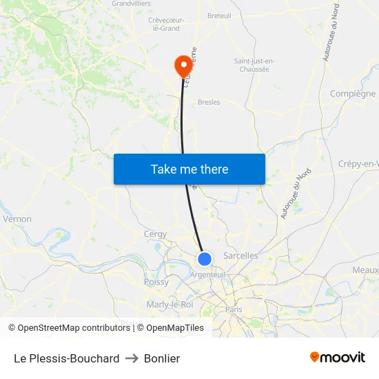 Le Plessis-Bouchard to Bonlier map