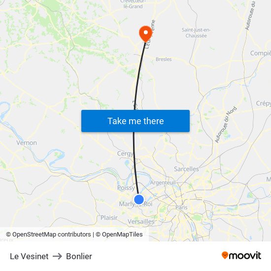 Le Vesinet to Bonlier map