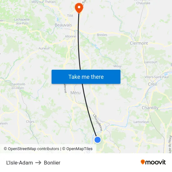 L'Isle-Adam to Bonlier map