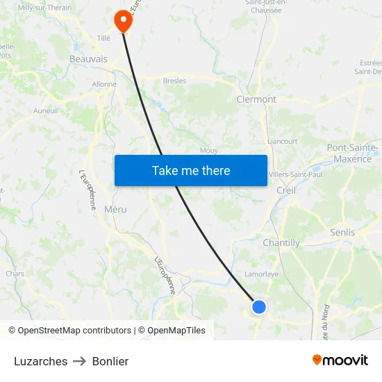 Luzarches to Bonlier map