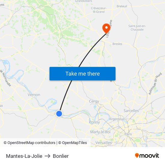 Mantes-La-Jolie to Bonlier map