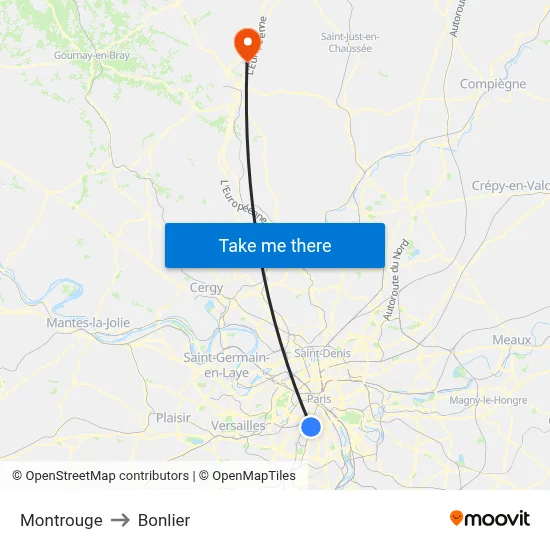 Montrouge to Bonlier map