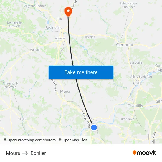 Mours to Bonlier map