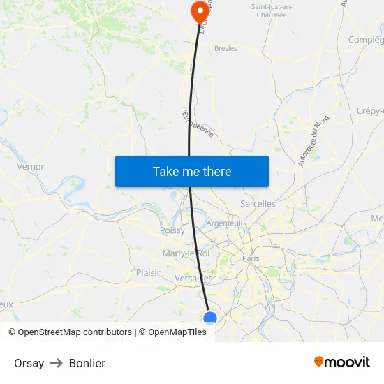 Orsay to Bonlier map