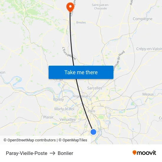 Paray-Vieille-Poste to Bonlier map
