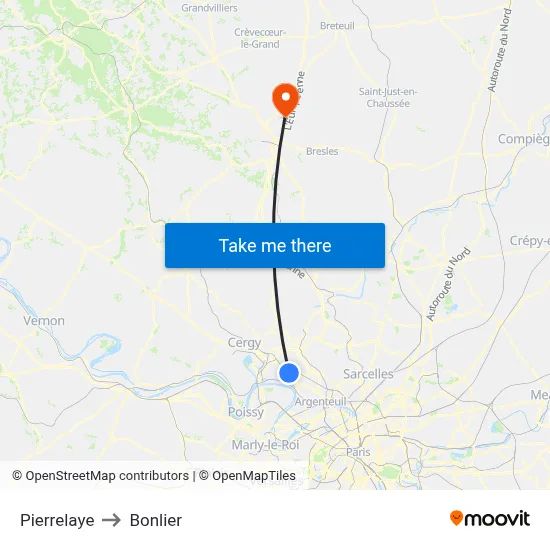 Pierrelaye to Bonlier map