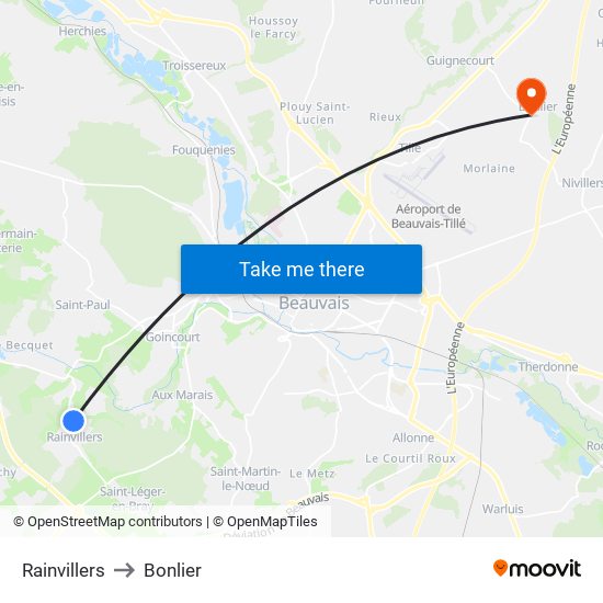 Rainvillers to Bonlier map