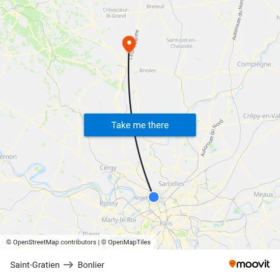 Saint-Gratien to Bonlier map