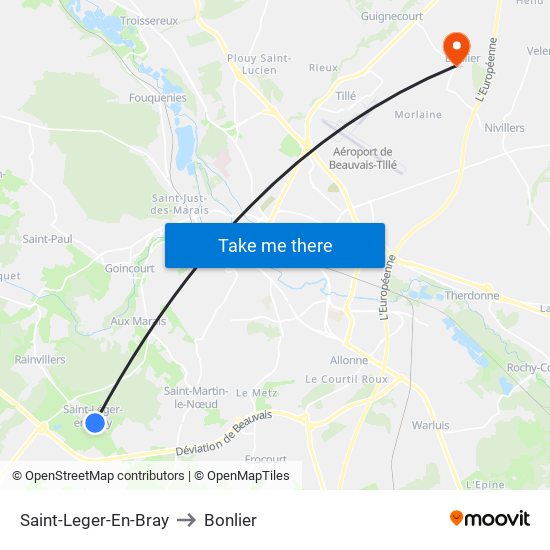 Saint-Leger-En-Bray to Bonlier map