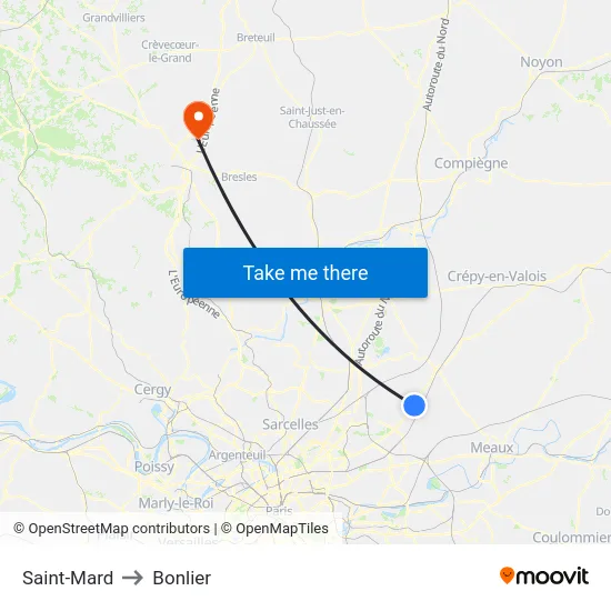 Saint-Mard to Bonlier map