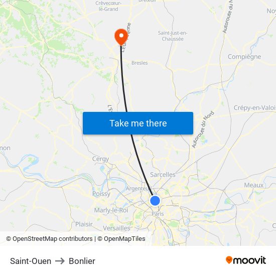 Saint-Ouen to Bonlier map