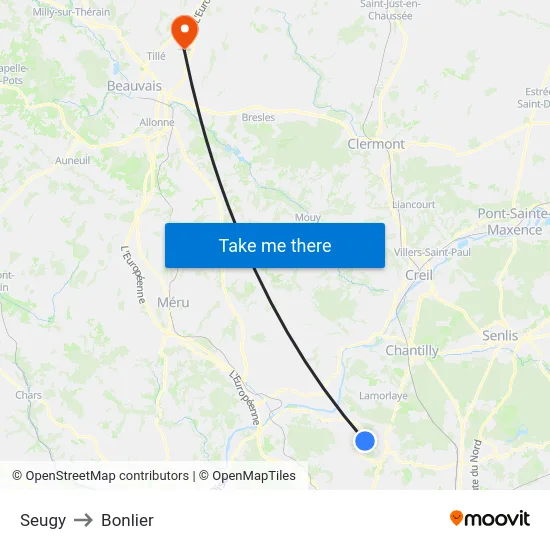 Seugy to Bonlier map