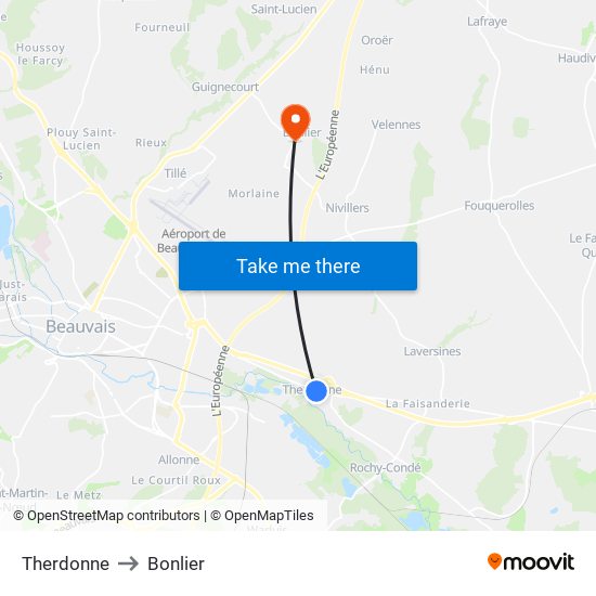 Therdonne to Bonlier map
