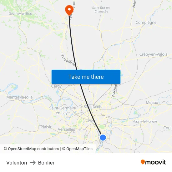 Valenton to Bonlier map