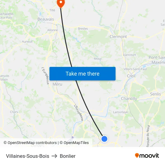Villaines-Sous-Bois to Bonlier map