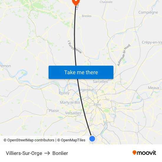 Villiers-Sur-Orge to Bonlier map