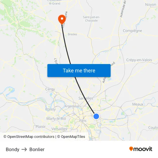 Bondy to Bonlier map