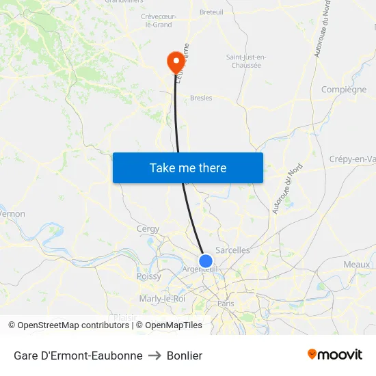 Gare D'Ermont-Eaubonne to Bonlier map