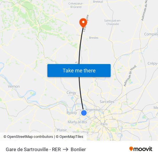 Gare de Sartrouville - RER to Bonlier map