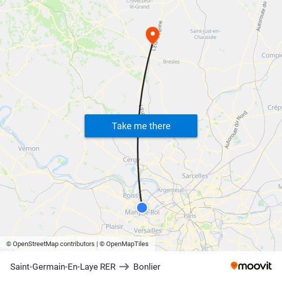Saint-Germain-En-Laye RER to Bonlier map