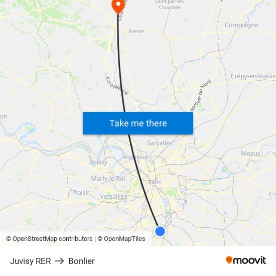 Juvisy RER to Bonlier map