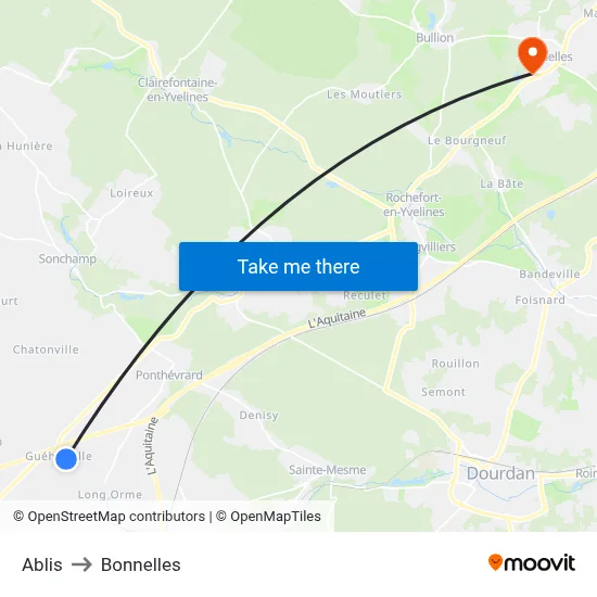 Ablis to Bonnelles map