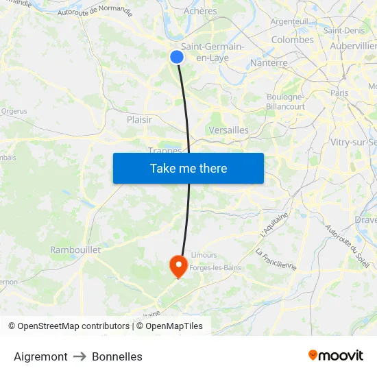Aigremont to Bonnelles map