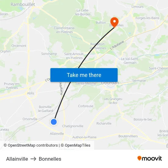 Allainville to Bonnelles map