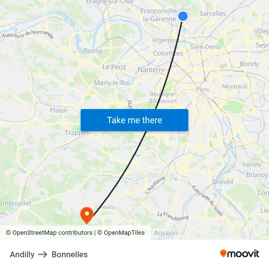 Andilly to Bonnelles map