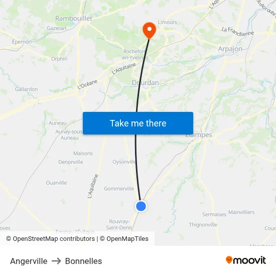 Angerville to Bonnelles map