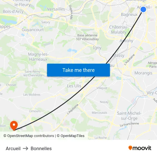 Arcueil to Bonnelles map