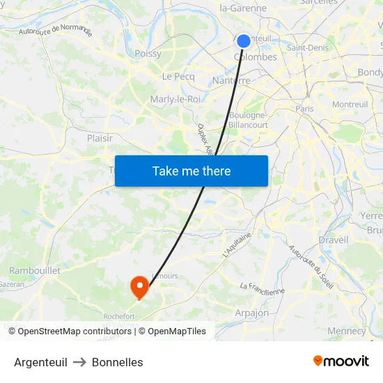 Argenteuil to Bonnelles map