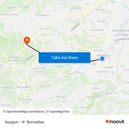 Arpajon to Bonnelles map