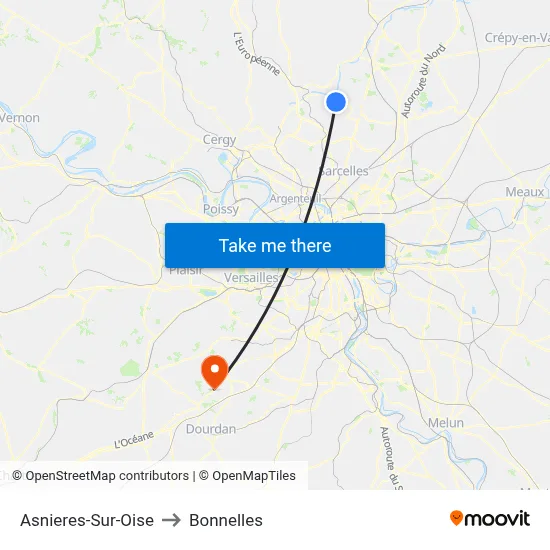 Asnieres-Sur-Oise to Bonnelles map