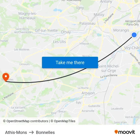 Athis-Mons to Bonnelles map