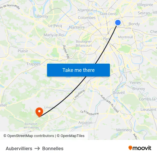 Aubervilliers to Bonnelles map