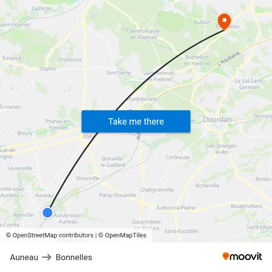 Auneau to Bonnelles map