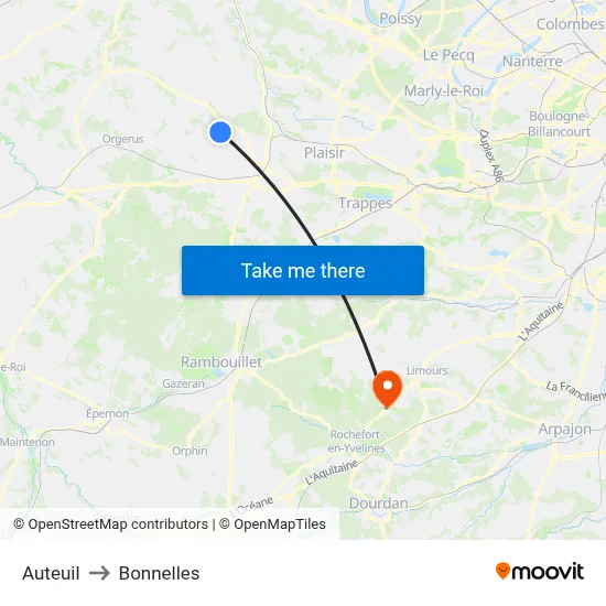Auteuil to Bonnelles map
