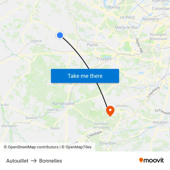 Autouillet to Bonnelles map