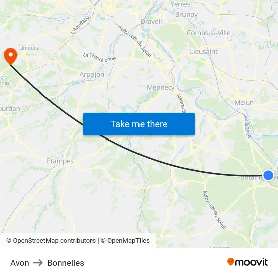 Avon to Bonnelles map