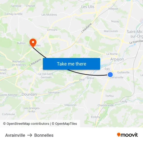 Avrainville to Bonnelles map