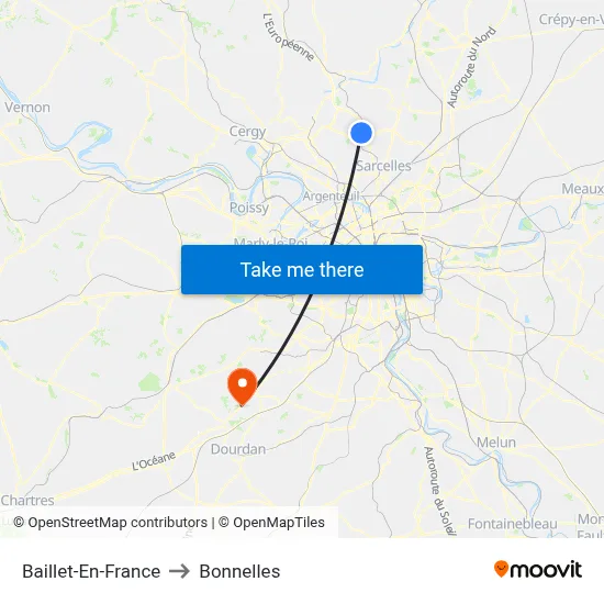 Baillet-En-France to Bonnelles map