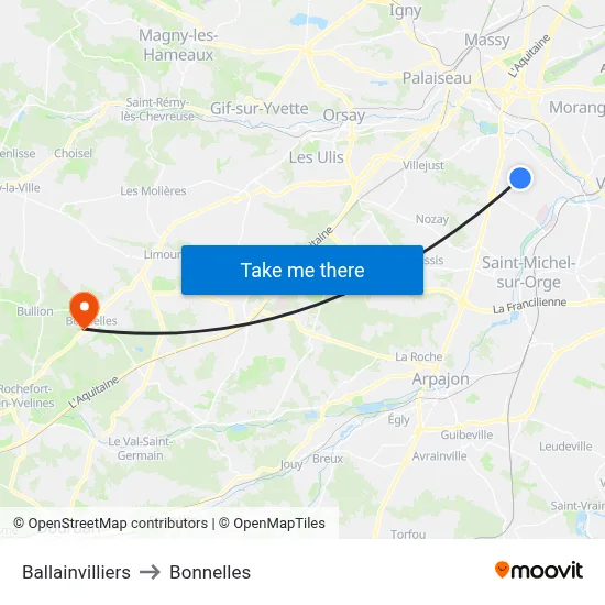Ballainvilliers to Bonnelles map