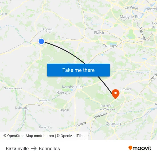 Bazainville to Bonnelles map