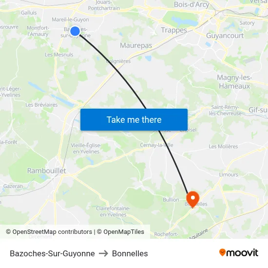Bazoches-Sur-Guyonne to Bonnelles map