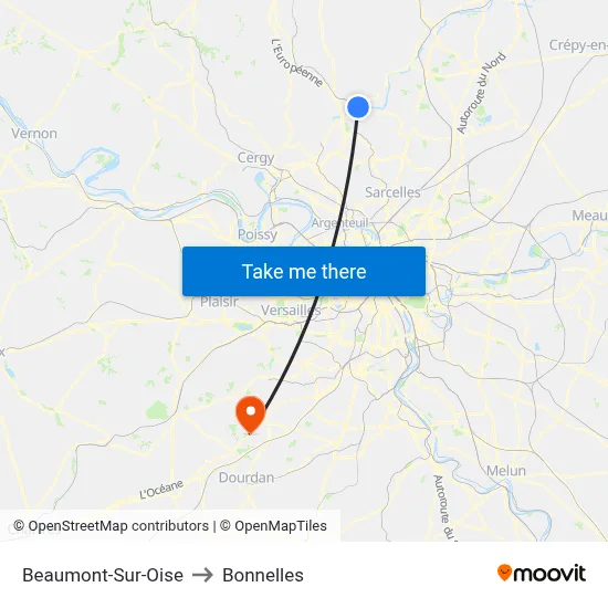 Beaumont-Sur-Oise to Bonnelles map
